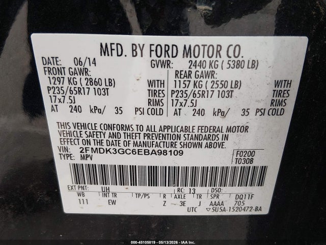 Aukcja sprzedaży 2014 Ford Edge Se, vin: 2FMDK3GC6EBA98109, numer aukcji: 45105819