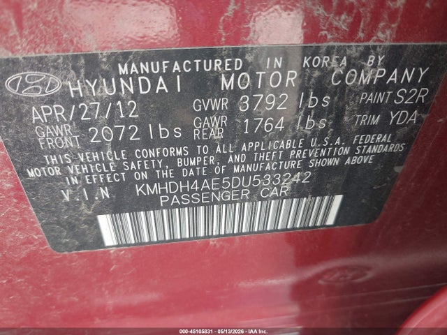 Продаж на аукціоні авто 2013 Hyundai Elantra Gls, vin: KMHDH4AE5DU533242, номер лоту: 45105831