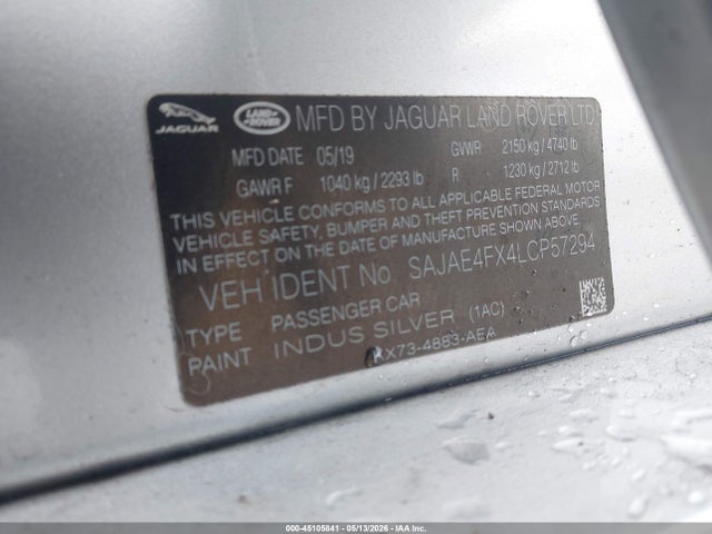 45105841 :رقم المزاد ، SAJAE4FX4LCP57294 vin ، 2020 Jaguar Xe S Rwd Automatic مزاد بيع