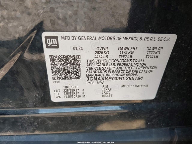 Продаж на аукціоні авто 2024 Chevrolet Equinox Fwd Lt, vin: 3GNAXKEG0RL265784, номер лоту: 45105843