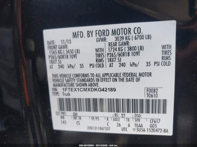 Aukcja sprzedaży 2013 Ford F-150 Stx, vin: 1FTEX1CMXDKG42189, numer aukcji: 45105860