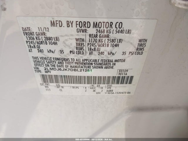 Продажа на аукционе авто 2013 Lincoln Mkx, vin: 2LMDJ6JK7DBL21281, номер лота: 45105866