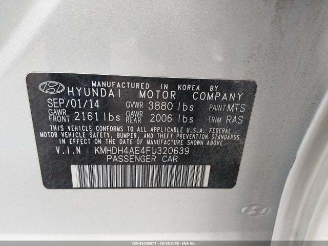 Продажа на аукционе авто 2015 Hyundai Elantra Se, vin: KMHDH4AE4FU320639, номер лота: 45105871