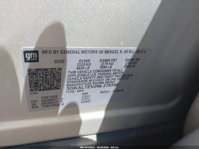 Продажа на аукционе авто 2022 Gmc Terrain Awd Sle, vin: 3GKALTEV2NL175348, номер лота: 45105922