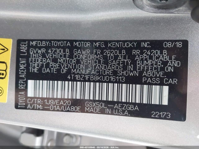 Продаж на аукціоні авто 2019 Toyota Avalon Xle, vin: 4T1BZ1FB8KU016113, номер лоту: 45105946