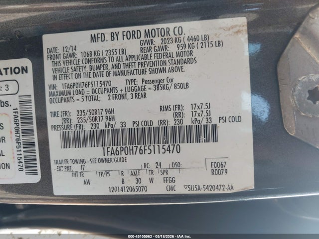 Продажа на аукционе авто 2015 Ford Fusion Se, vin: 1FA6P0H76F5115470, номер лота: 45105962