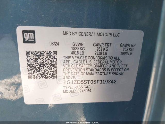 1G1ZD5ST6SF119342 Chevrolet Malibu Fwd 1lt