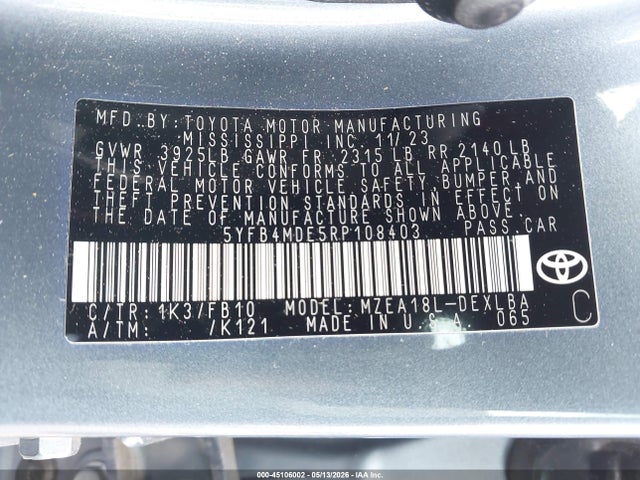 Toyota COROLLA LE 2024 5YFB4MDE5RP108403 Image 9