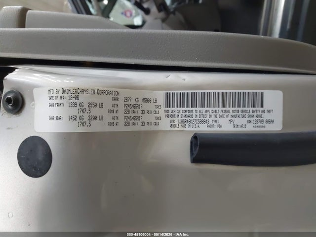 Aukcja sprzedaży 2007 Jeep Grand Cherokee Laredo, vin: 1J8GR48K27C588843, numer aukcji: 45106004