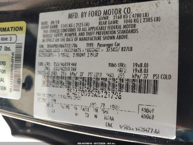 Ford Fusion Titanium 2019 3FA6P0D98KR121706 Image 9