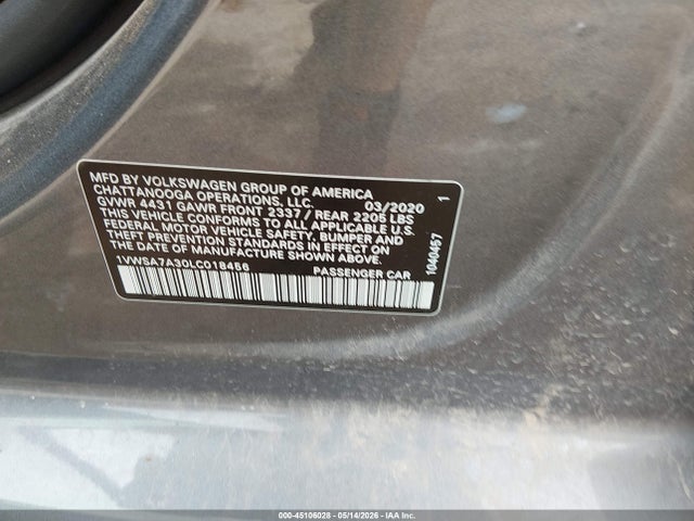 Aukcja sprzedaży 2020 Volkswagen Passat 2.0t Se, vin: 1VWSA7A30LC018456, numer aukcji: 45106028