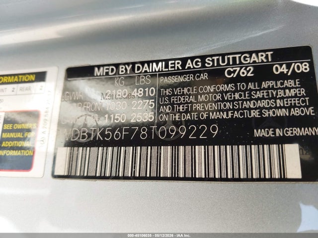 Продаж на аукціоні авто 2008 Mercedes-benz Clk 350, vin: WDBTK56F78T099229, номер лоту: 45106035