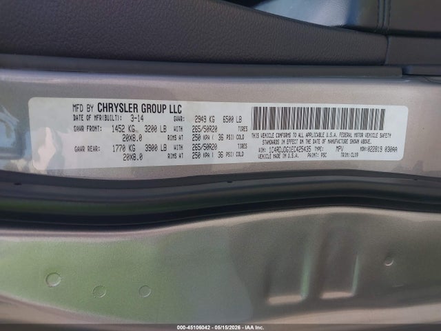 Продажа на аукционе авто 2014 Dodge Durango Limited, vin: 1C4RDJDG1EC425435, номер лота: 45106042