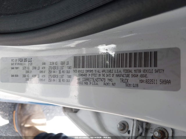 45106057 :رقم المزاد ، 1C6RREDT5LN277479 vin ، 2020 Ram 1500 Laramie  4x2 6'4 Box مزاد بيع