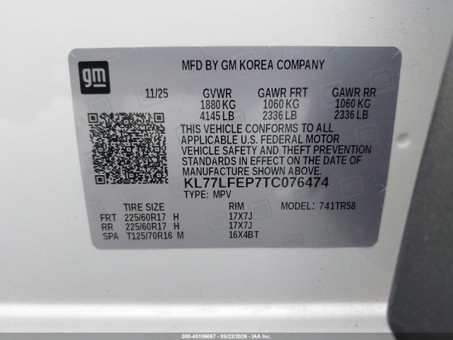 KL77LFEP7TC076474 Chevrolet Trax Fwd Ls