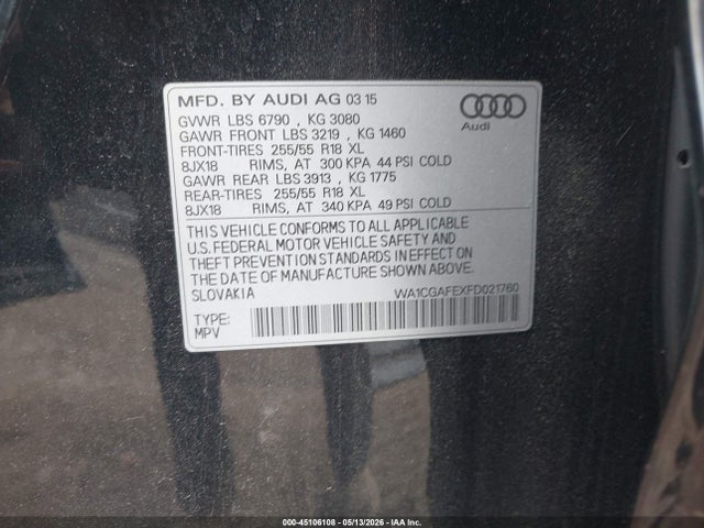 Aukcja sprzedaży 2015 Audi Q7 3.0t Premium, vin: WA1CGAFEXFD021760, numer aukcji: 45106108