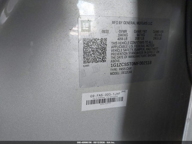 Aukcja sprzedaży 2021 Chevrolet Malibu Fwd 1fl, vin: 1G1ZC5ST0MF002118, numer aukcji: 45106116