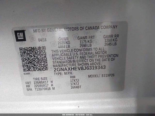 2GNAXHEV8J6319343 Chevrolet EQUINOX LS