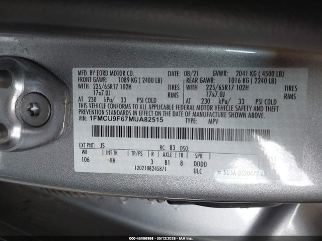 Продаж на аукціоні авто 2021 Ford Escape S, vin: 1FMCU9F67MUA82515, номер лоту: 45106154