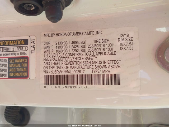 Aukcja sprzedaży 2020 Honda Cr-v 2wd Ex, vin: 5J6RW1H54LL002617, numer aukcji: 45106160