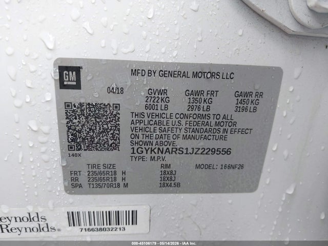 45106179 :رقم المزاد ، 1GYKNARS1JZ229556 vin ، 2018 Cadillac Xt5 Standard مزاد بيع