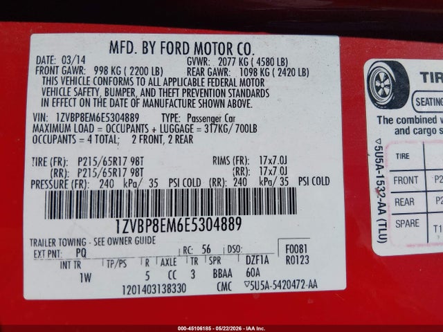 Aukcja sprzedaży 2014 Ford Mustang V6, vin: 1ZVBP8EM6E5304889, numer aukcji: 45106185