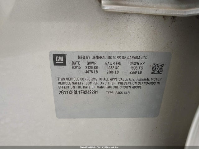 Aukcja sprzedaży 2015 Chevrolet Impala 1fl, vin: 2G11X5SL1F9242291, numer aukcji: 45106196