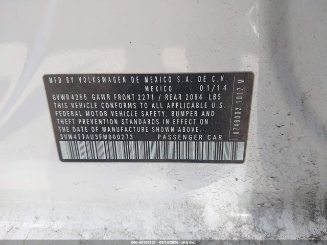 45106197 :رقم المزاد ، 3VW4T7AU3FM000273 vin ، 2015 Volkswagen Golf Gti 2.0t Autobahn 4-door مزاد بيع