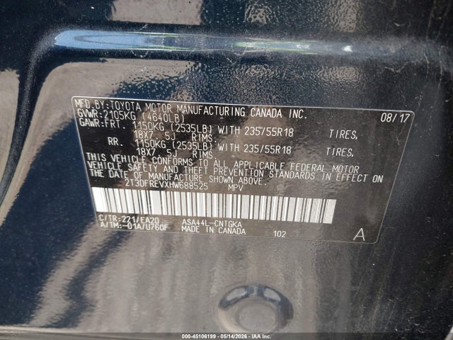 Aukcja sprzedaży 2017 Toyota Rav4 Platinum, vin: 2T3DFREVXHW688525, numer aukcji: 45106199