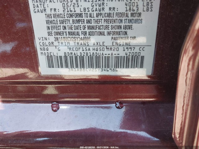 Aukcja sprzedaży 2025 Nissan Sentra Sv, vin: 3N1AB8CV2SY346986, numer aukcji: 45106208