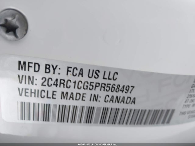 45106229 :رقم المزاد ، 2C4RC1CG5PR568497 vin ، 2023 Chrysler Voyager Lx مزاد بيع