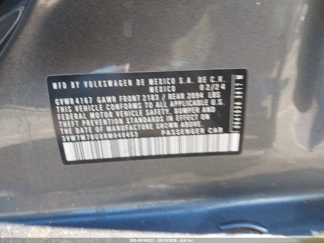 Aukcja sprzedaży 2024 Volkswagen Jetta 1.5t Se, vin: 3VW7M7BU8RM046453, numer aukcji: 45106237