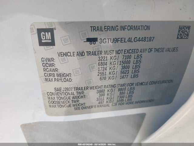 Aukcja sprzedaży 2020 Gmc Sierra 1500 4wd  Short Box Denali, vin: 3GTU9FEL4LG448187, numer aukcji: 45106249
