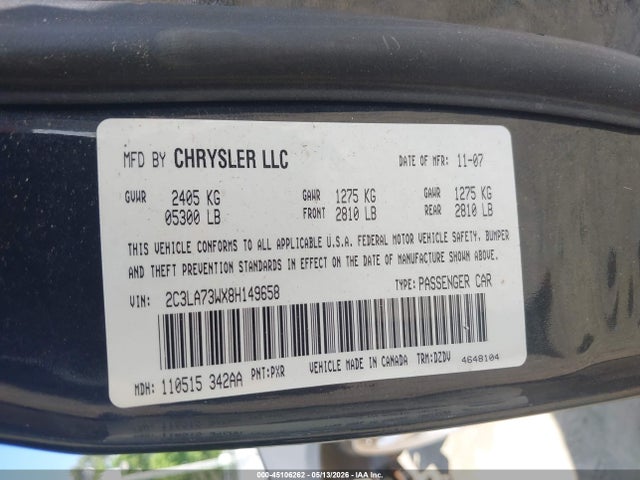 Продажа на аукционе авто 2008 Chrysler 300c Srt8, vin: 2C3LA73WX8H149658, номер лота: 45106262
