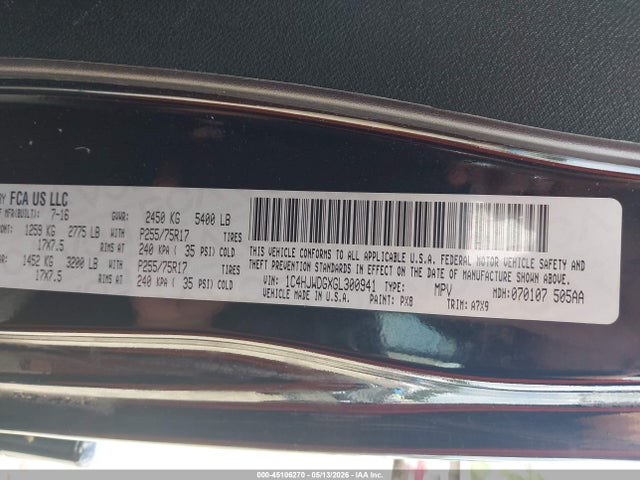 45106270 :رقم المزاد ، 1C4HJWDGXGL300941 vin ، 2016 Jeep Wrangler Unlimited Sport مزاد بيع