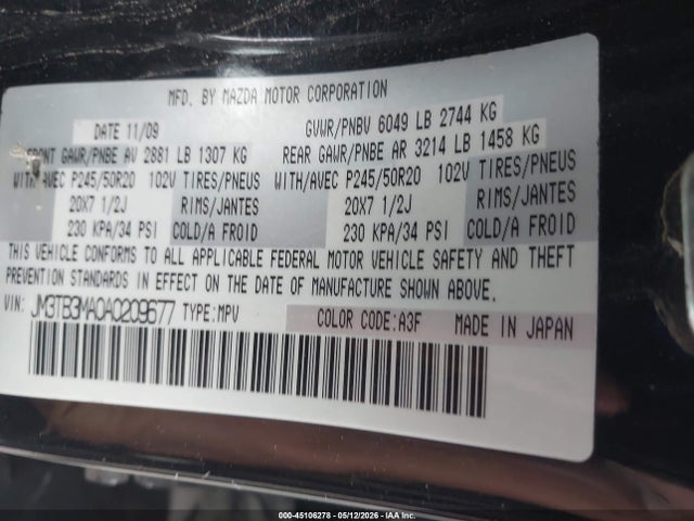 Продажа на аукционе авто 2010 Mazda Cx-9 Grand Touring, vin: JM3TB3MA0A0209677, номер лота: 45106278