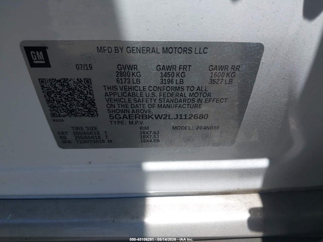 Aukcja sprzedaży 2020 Buick Enclave Fwd Essence, vin: 5GAERBKW2LJ112680, numer aukcji: 45106291