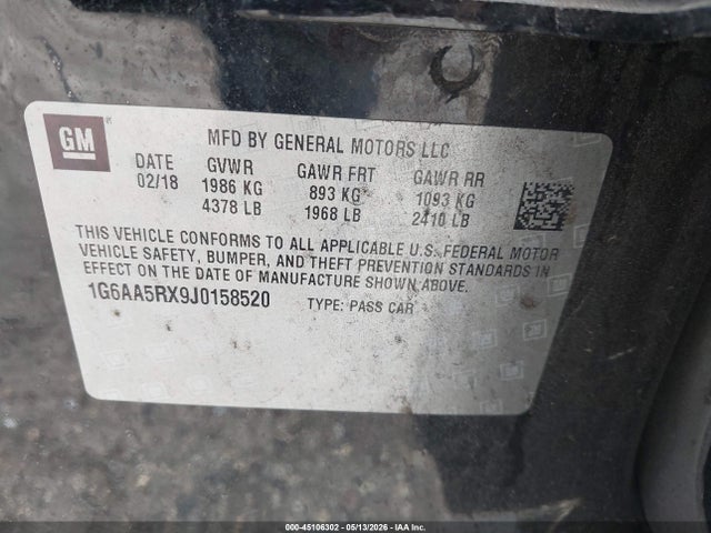 Aukcja sprzedaży 2018 Cadillac Ats Standard, vin: 1G6AA5RX9J0158520, numer aukcji: 45106302