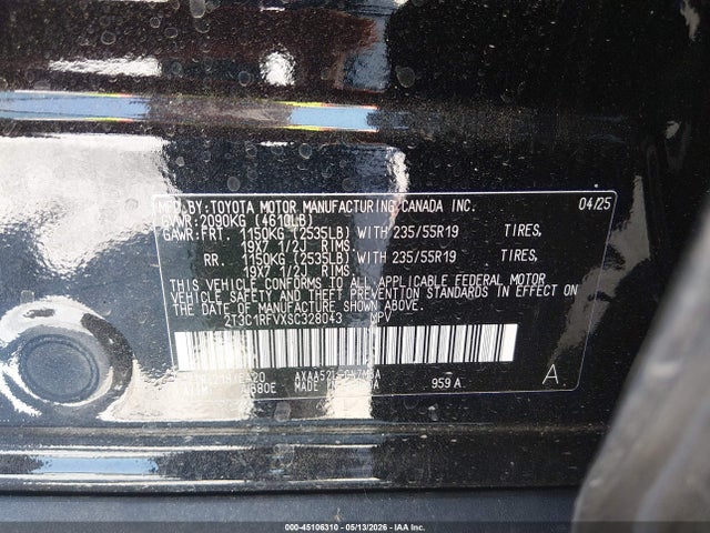 Продаж на аукціоні авто 2025 Toyota Rav4 Xle Premium, vin: 2T3C1RFVXSC328043, номер лоту: 45106310