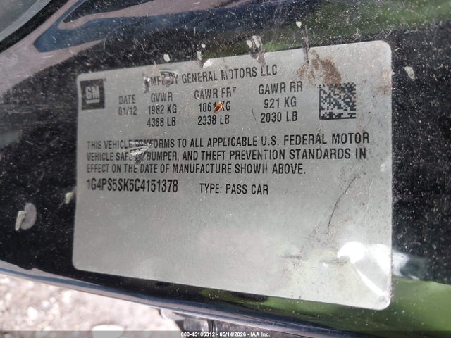45106312 :رقم المزاد ، 1G4PS5SK5C4151378 vin ، 2012 Buick Verano Leather Group مزاد بيع
