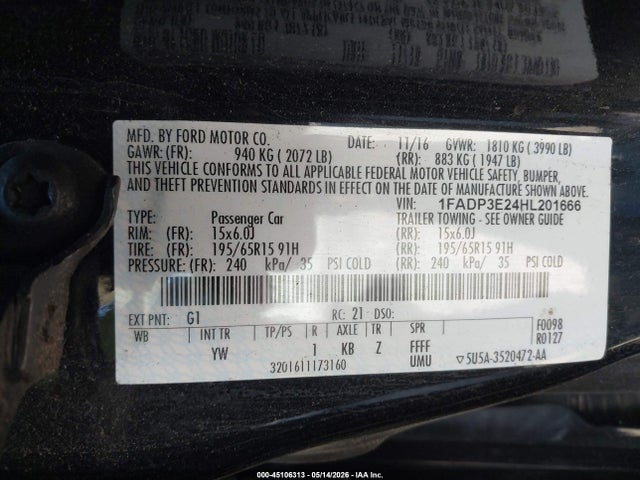 Aukcja sprzedaży 2017 Ford Focus S, vin: 1FADP3E24HL201666, numer aukcji: 45106313