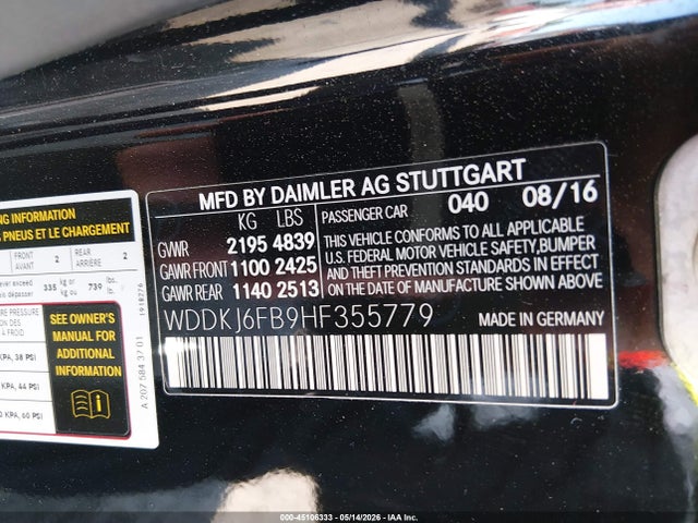 Aukcja sprzedaży 2017 Mercedes-benz E 400, vin: WDDKJ6FB9HF355779, numer aukcji: 45106333