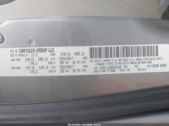 Aukcja sprzedaży 2014 Chrysler Town & Country Touring-l, vin: 2C4RC1CG0ER257265, numer aukcji: 45106338