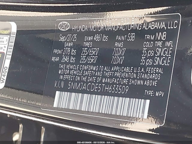 Продаж на аукціоні авто 2026 Hyundai Tucson Se, vin: 5NMJACDE5TH633509, номер лоту: 45106406