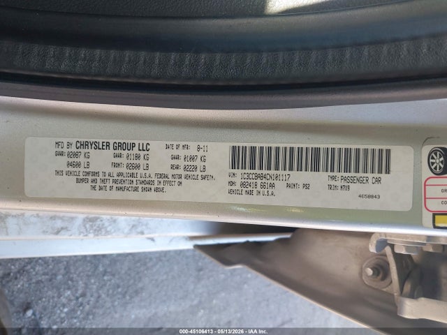 Aukcja sprzedaży 2012 Chrysler 200 Lx, vin: 1C3CCBAB4CN101117, numer aukcji: 45106413