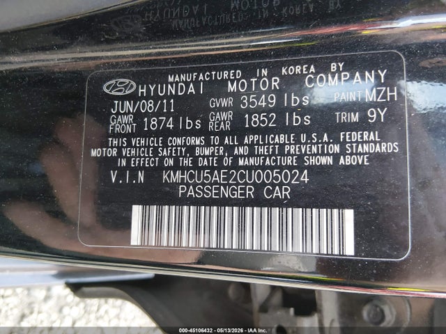 Aukcja sprzedaży 2012 Hyundai Accent Se, vin: KMHCU5AE2CU005024, numer aukcji: 45106432