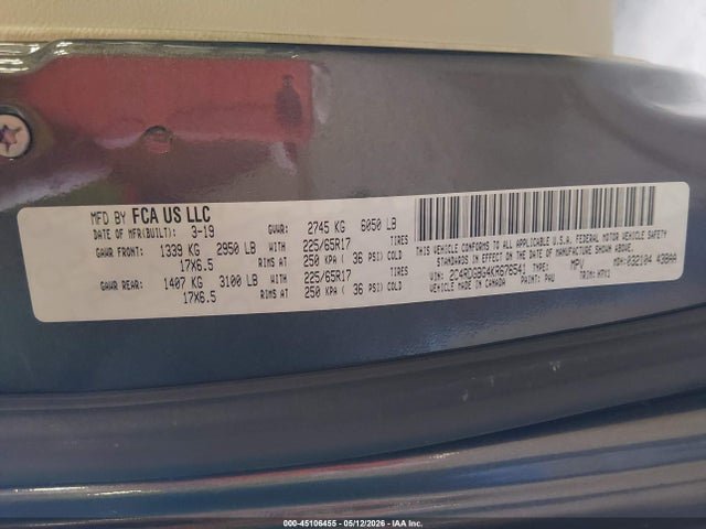 2019 Dodge Grand Caravan Se მანქანა იყიდება აუქციონზე, vin: 2C4RDGBG4KR676541, აუქციონის ნომერი: 45106455