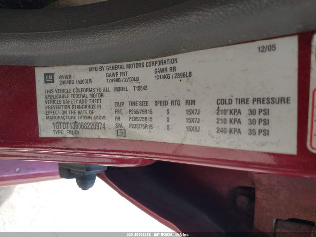 Продажа на аукционе авто 2006 Gmc Canyon Sle2, vin: 1GTDT136068220974, номер лота: 45106456