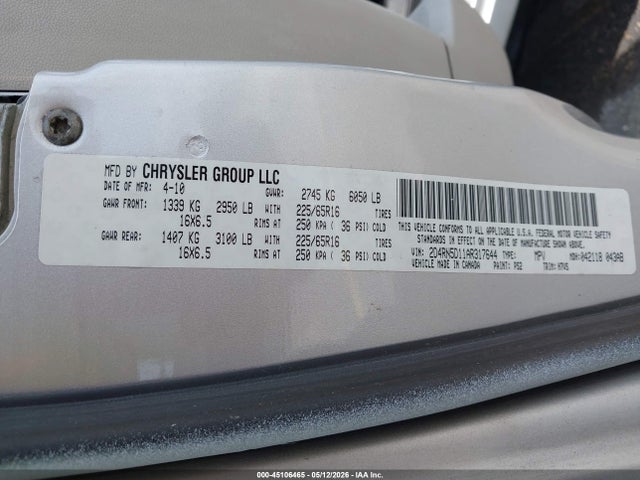 Aukcja sprzedaży 2010 Dodge Grand Caravan Sxt, vin: 2D4RN5D11AR317644, numer aukcji: 45106465