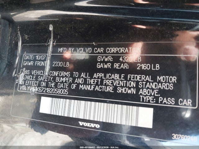 2008 Volvo C30 T5 R-design/t5 Version 1.0/t5 Version 2.0 მანქანა იყიდება აუქციონზე, vin: YV1MK672182058005, აუქციონის ნომერი: 45106482